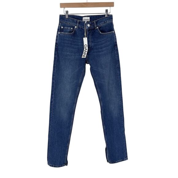 Women's GANNI Slit Hem Straight Leg Jeans Cotton New Medium‎ Wash 28x32